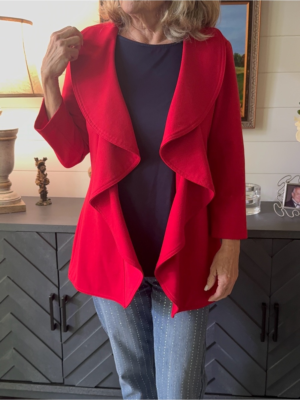 Calvin Klein Red Draped Open-Front Women's Cardigan/ Jacket